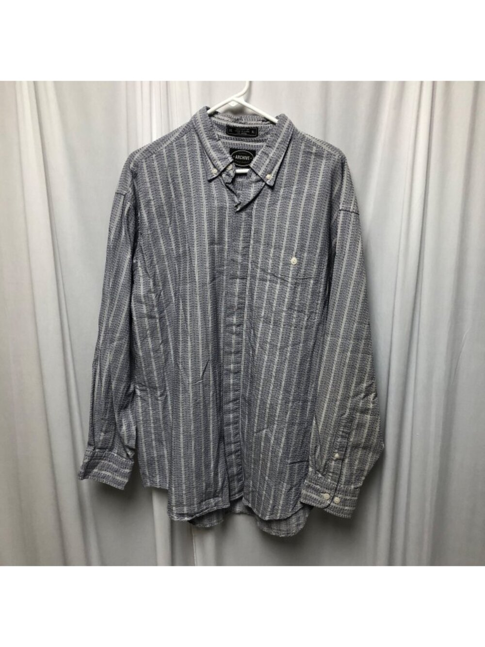 Archive Shirt Mens Size XL Blue White Striped Button Down Cotton Long Sleeve